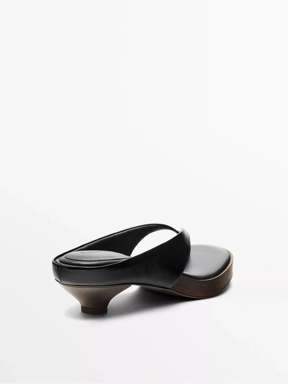 Massimo Dutti Black Leather Wedge Kitten Heel Thong Sandals - Women